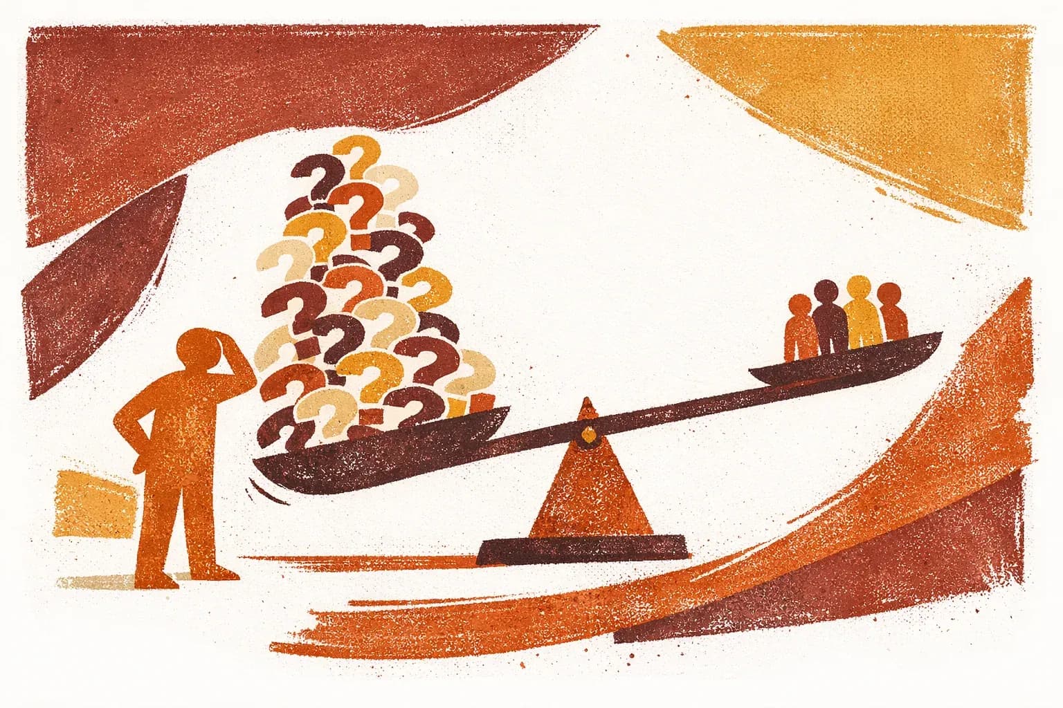 Editorial illustration for "Count open questions, not open roles" — Marga Haus Perspectives