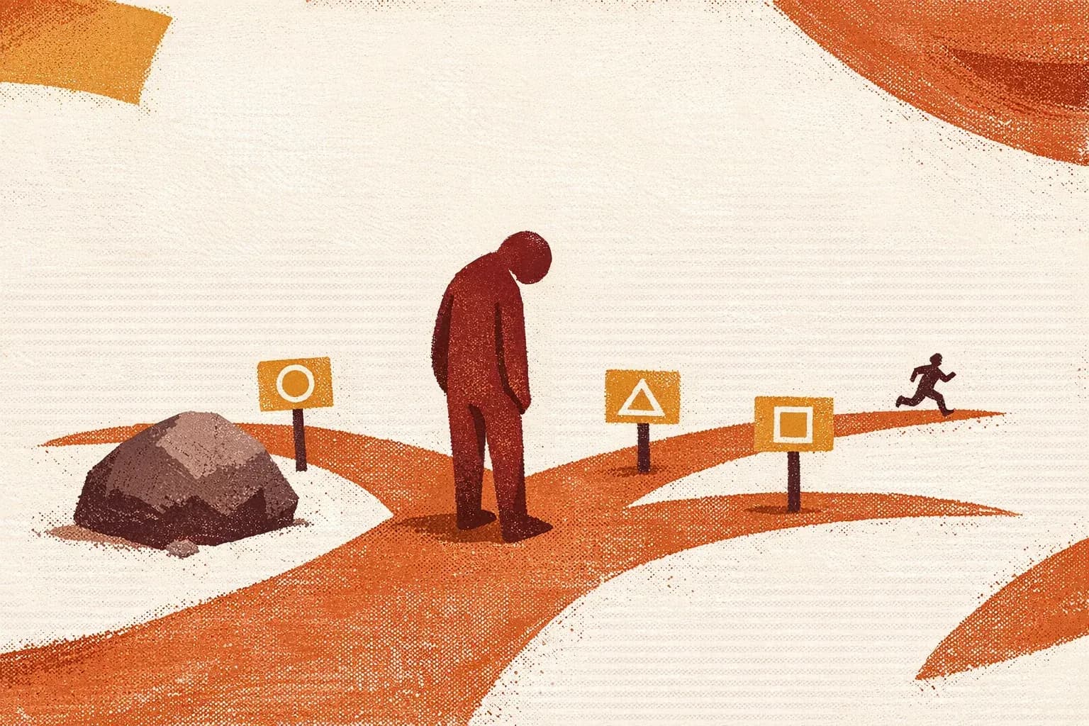 Editorial illustration for "Grit vs stubbornness — three questions" — Marga Haus Perspectives