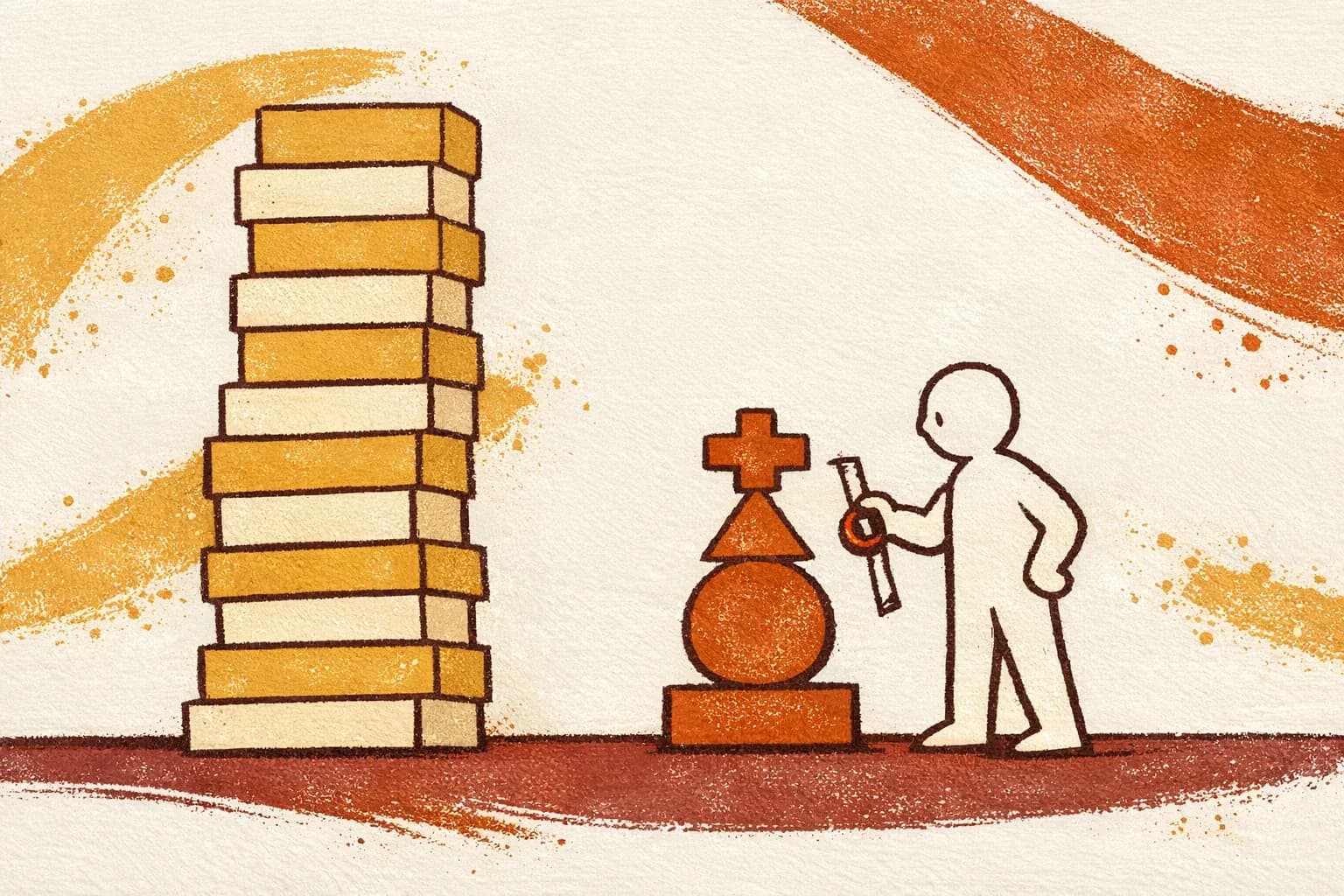 Editorial illustration for "Most of your product is table stakes. The rest is the business." — Marga Haus Perspectives